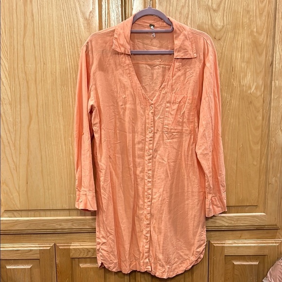 Young Fabulous & Broke Dresses & Skirts - YFB Young Fabulous & Broke Women's Orange Button-Up Linen Dress